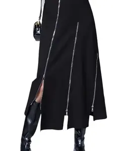 Asymmetrical Zipper Knit Skirt