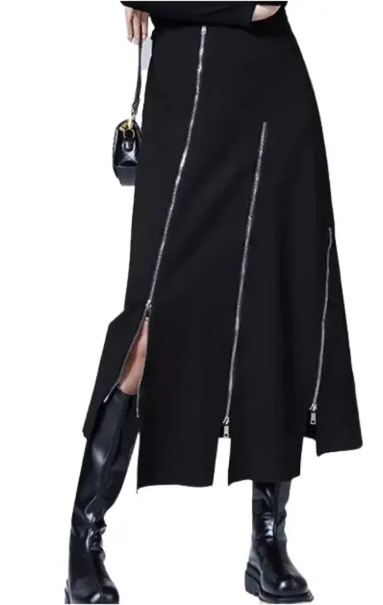 Asymmetrical Zipper Knit Skirt