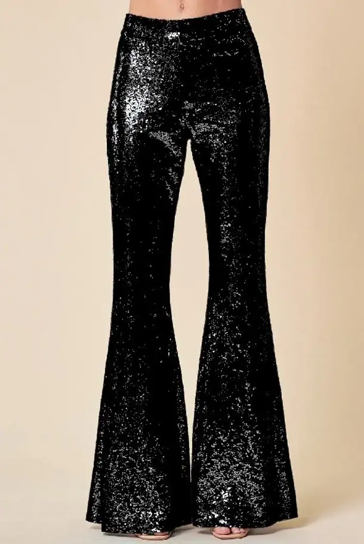 Black Sequin Flare Pants