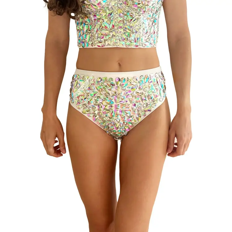 Sparkling Diamond Iridescent Rhinestone High-Waisted  Bottoms