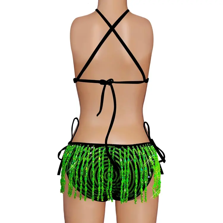 Neon Green Matrix Spiral Fringe Bodysuit