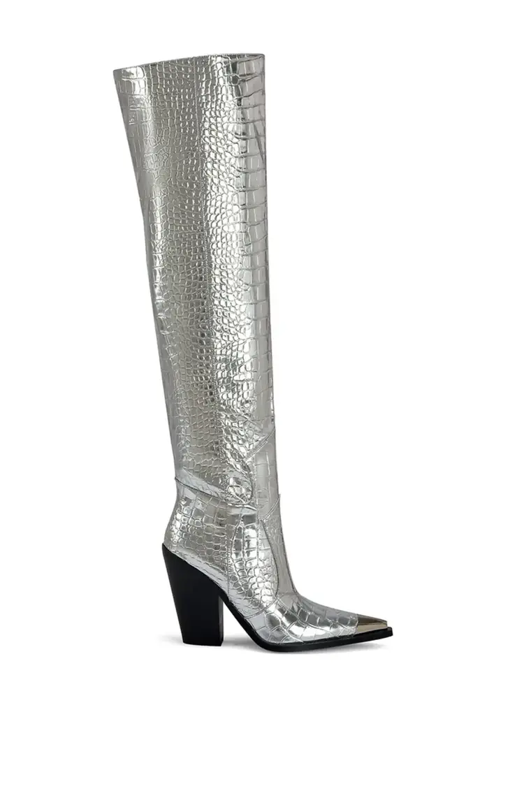 Snake Skin Pattern Over The Knee Boots