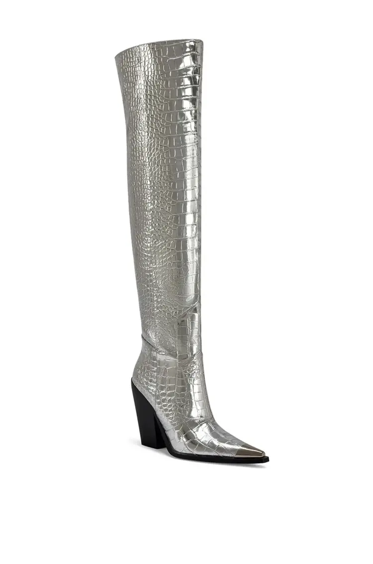 Snake Skin Pattern Over The Knee Boots