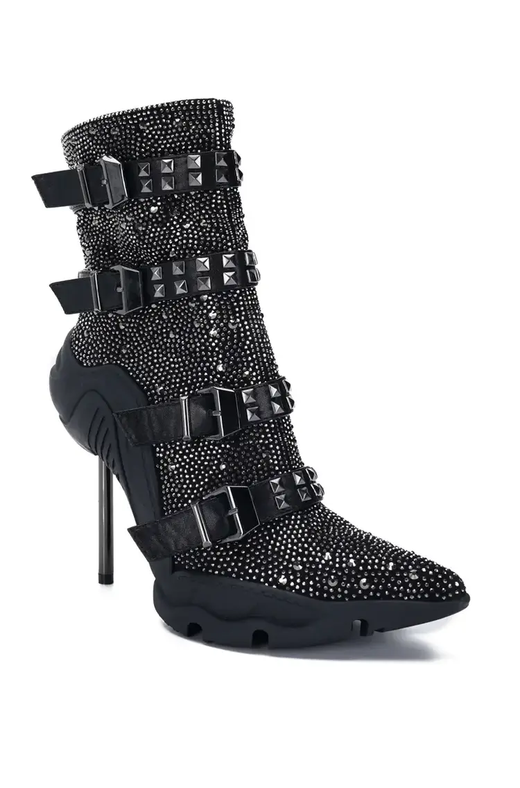 Embellished Black Stiletto Bootie