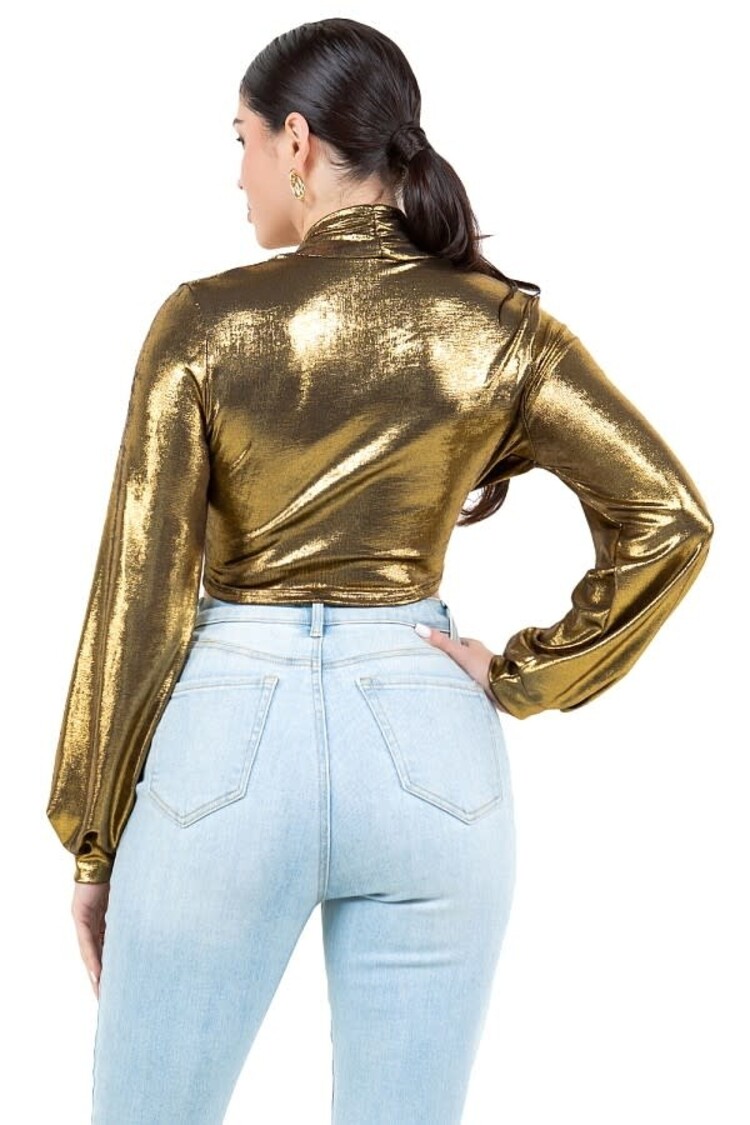 Metallic Waist Tie Blouse