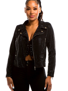 Rhinestone Moto Jacket in Knit