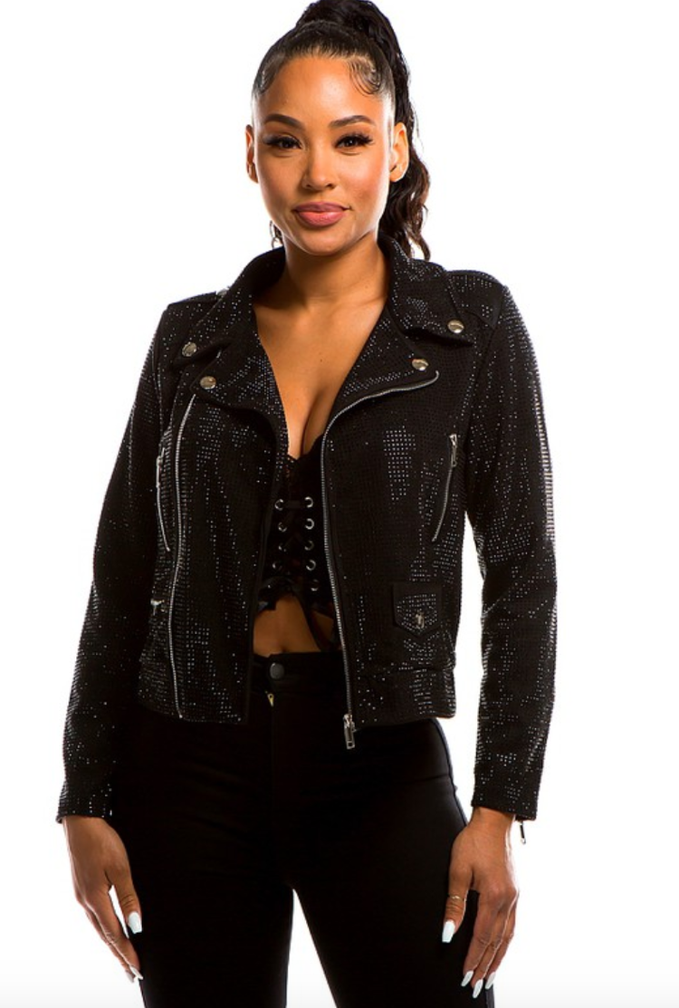 Rhinestone Moto Jacket in Knit