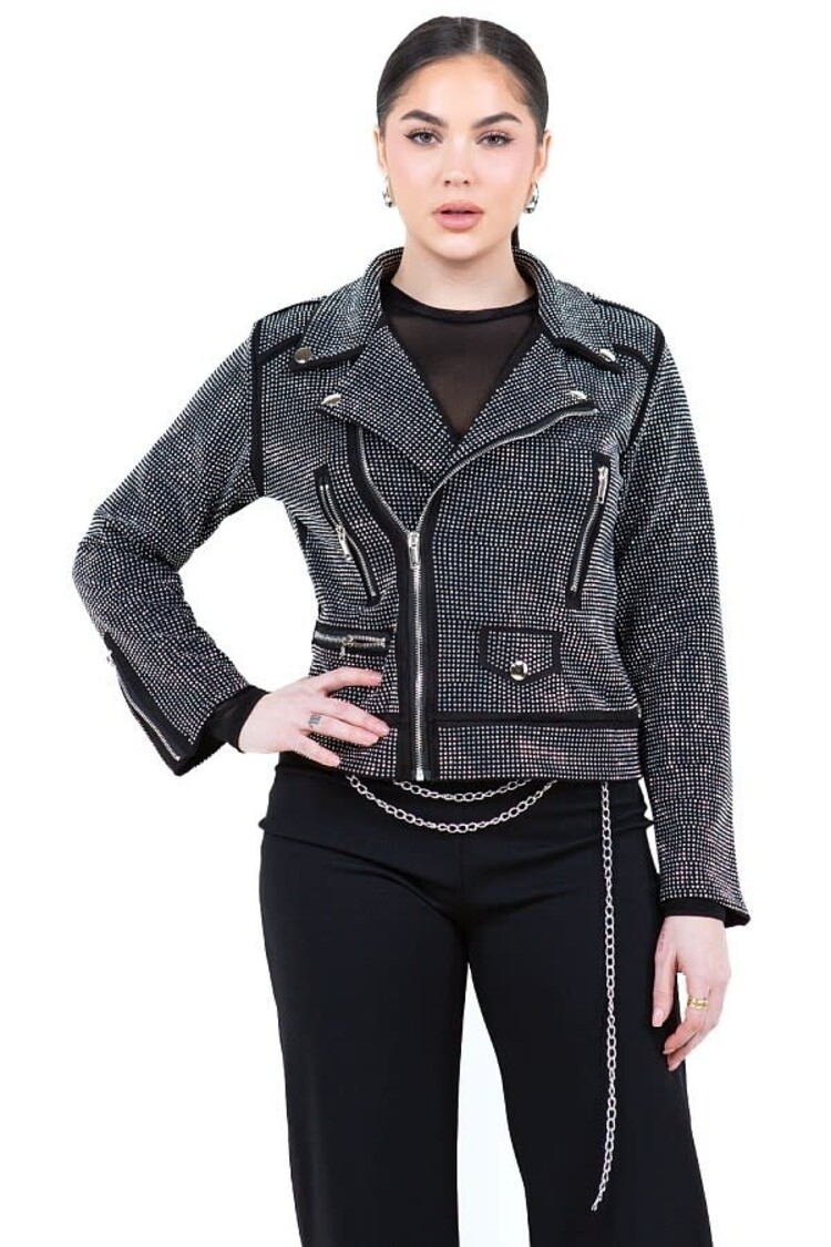 Rhinestone Moto Jacket in Knit