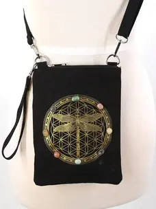 Dragonfly Crystal Shoulder Bag in Canvas