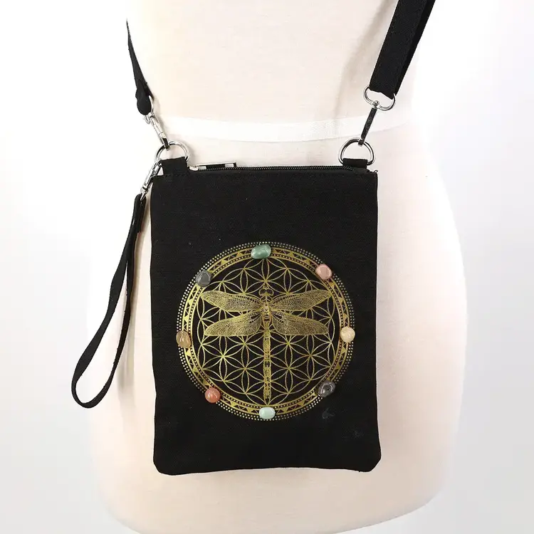 Dragonfly Crystal Shoulder Bag in Canvas