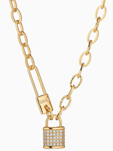 18K Gold Plated Lock Necklace with Cubic Zirconia Stones
