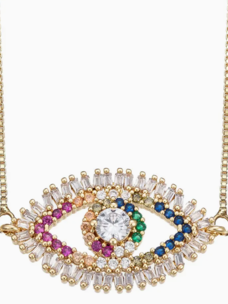 Evil Eye Multicolor Rhinestone Pendant Necklace