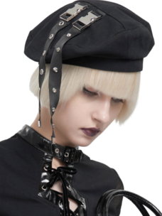 Black Double Side Buckle Beret