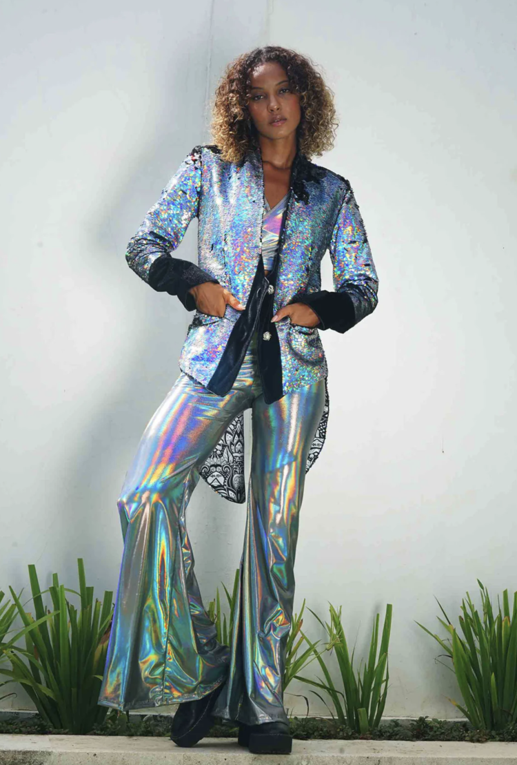 Silver Black Women's Tuxedo Sequin Tailcoat