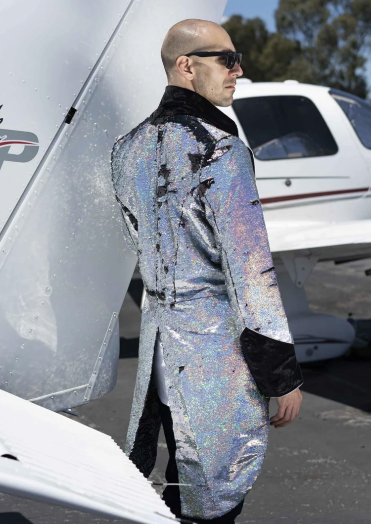 Silver Black Men's Tuxedo Sequin Tailcoat