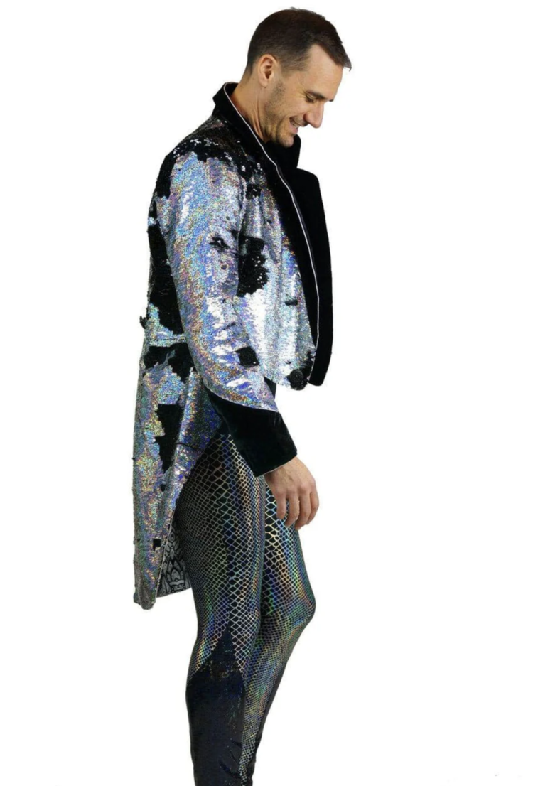 Silver Black Men's Tuxedo Sequin Tailcoat