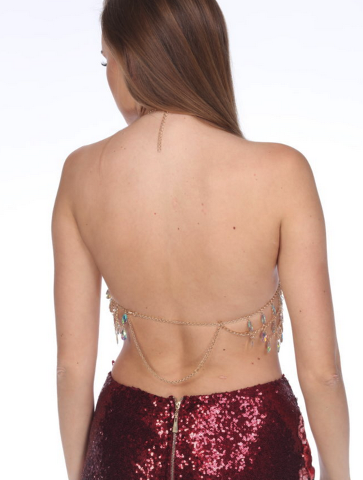 Body Chain Lattice Halter AB Stones Gold