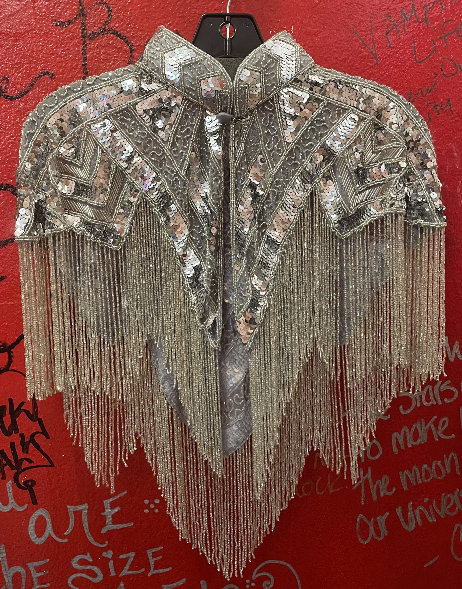 Silver Beaded Art Deco Shoulder Shawl - No Rules Fashion