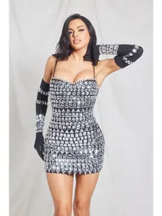 Rhinestone Mini Dress with Gloves