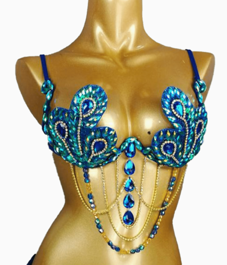 Blue Green Peacock Carnival Bra