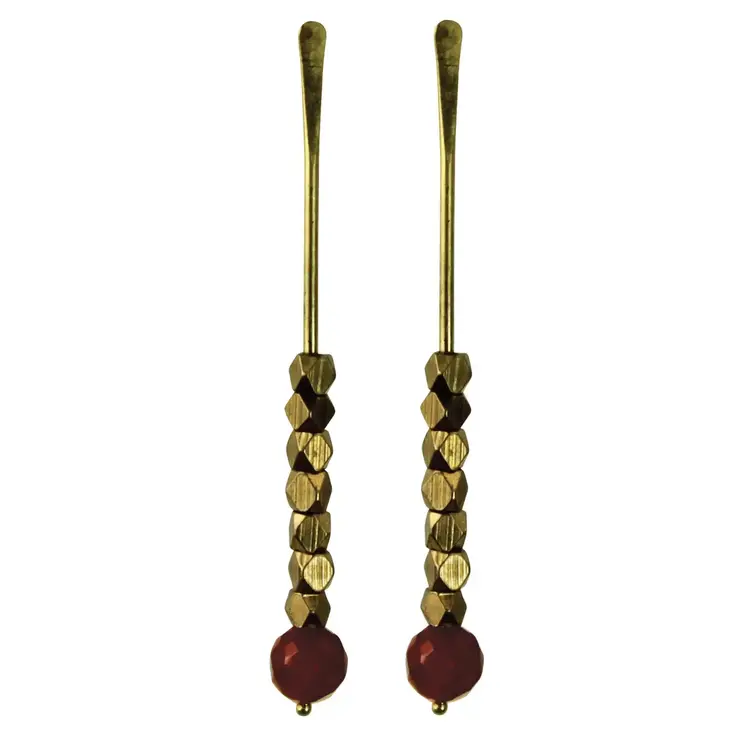 Carnelian and Brass Bodhi Post Earrings