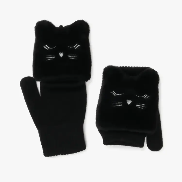 Cat Embroidery Flip Top Gloves