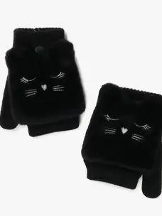 Cat Embroidery Flip Top Gloves