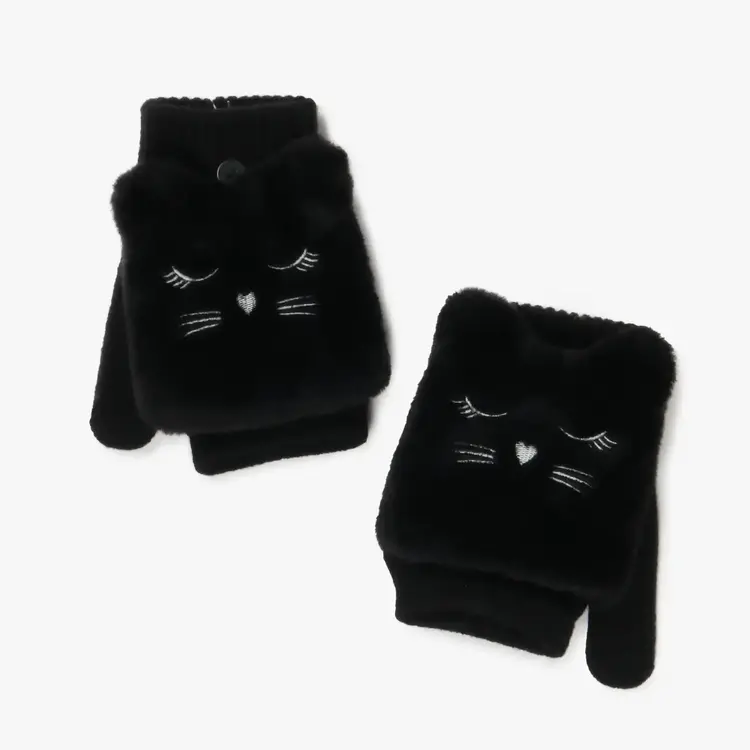 Cat Embroidery Flip Top Gloves