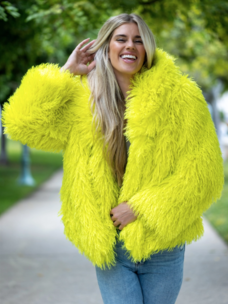 Mongolian Lamb Faux Fur Jacket Lemon