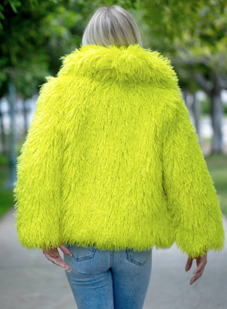 Mongolian Lamb Faux Fur Jacket Lemon