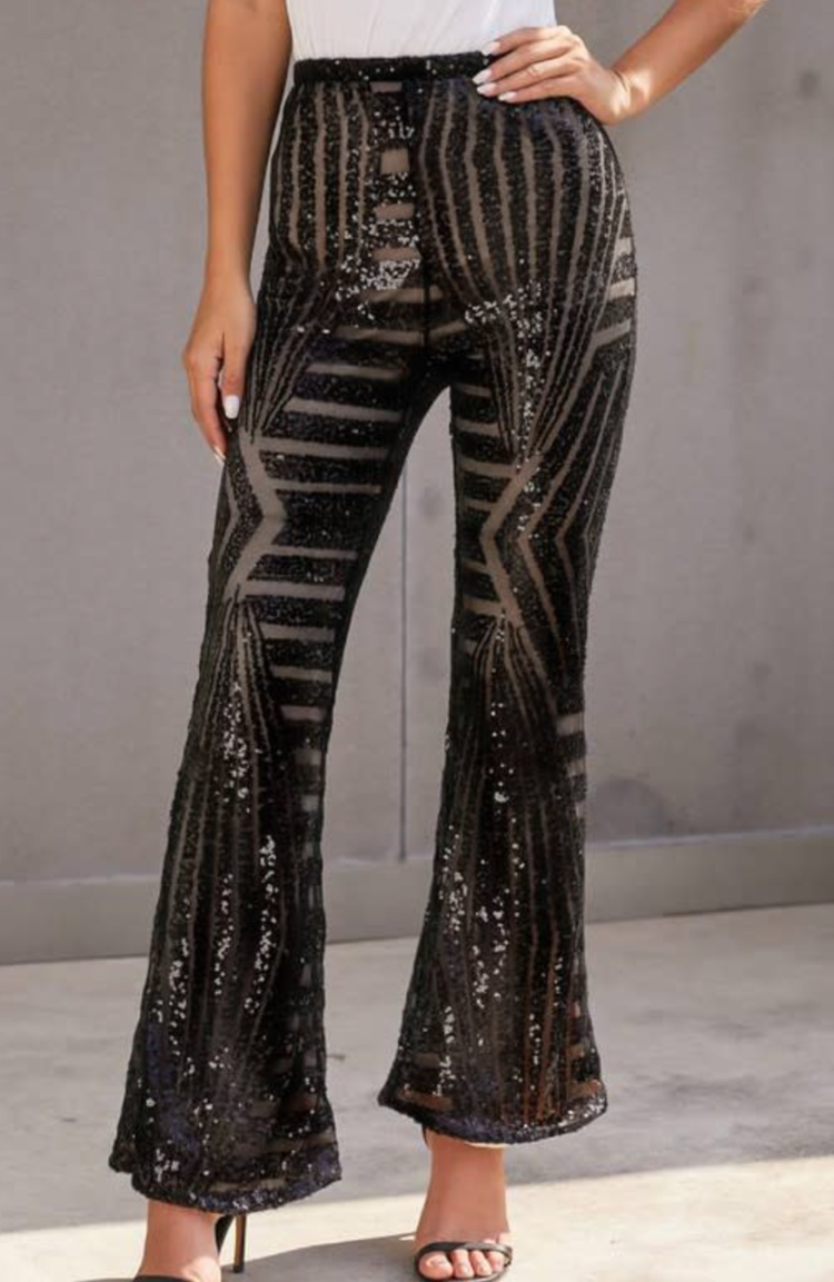 Stylish Sequin High Rise Flare Pants