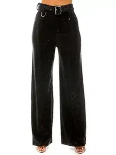 Cotton & Rhinestone Wide Leg Pants