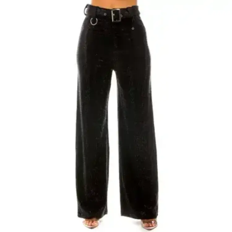 Cotton & Rhinestone Wide Leg Pants