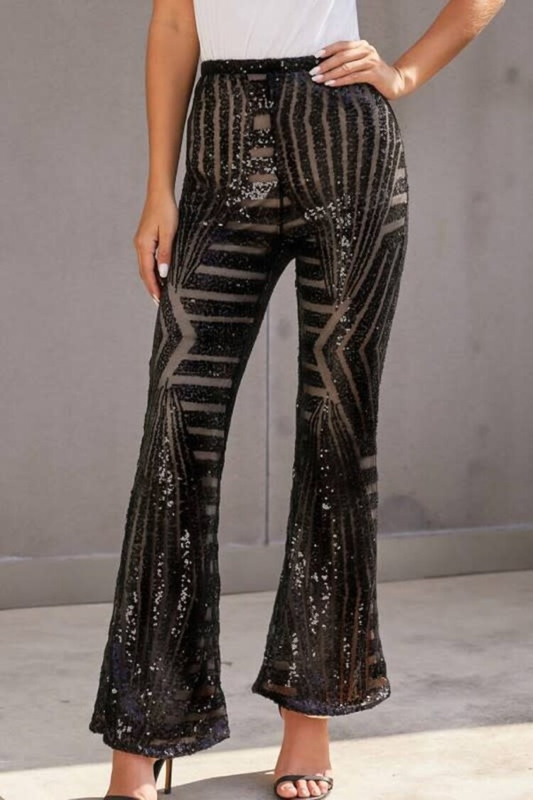 Stylish Sequin High Rise Flare Pants