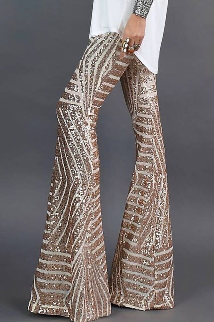 Stylish Sequin High Rise Flare Pants