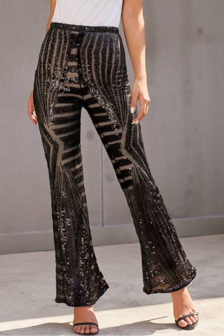Stylish Sequin High Rise Flare Pants