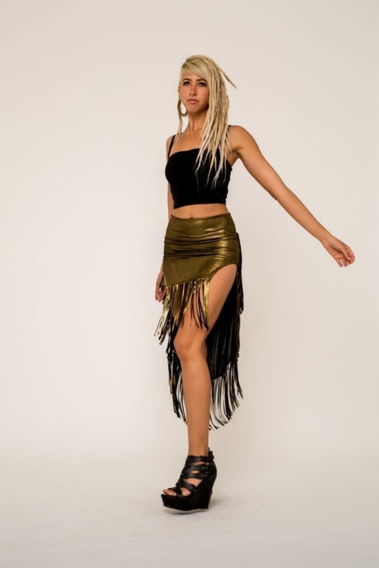 Metallic 3 Layered Fringe Skirt