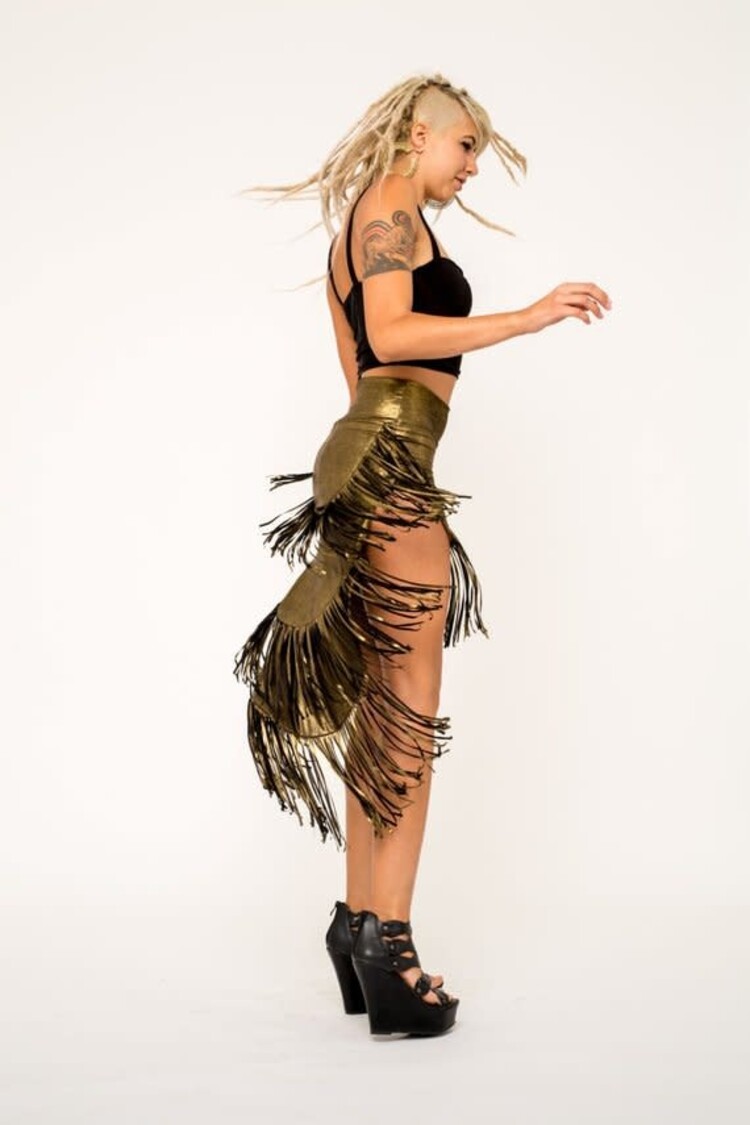 Metallic 3 Layered Fringe Skirt