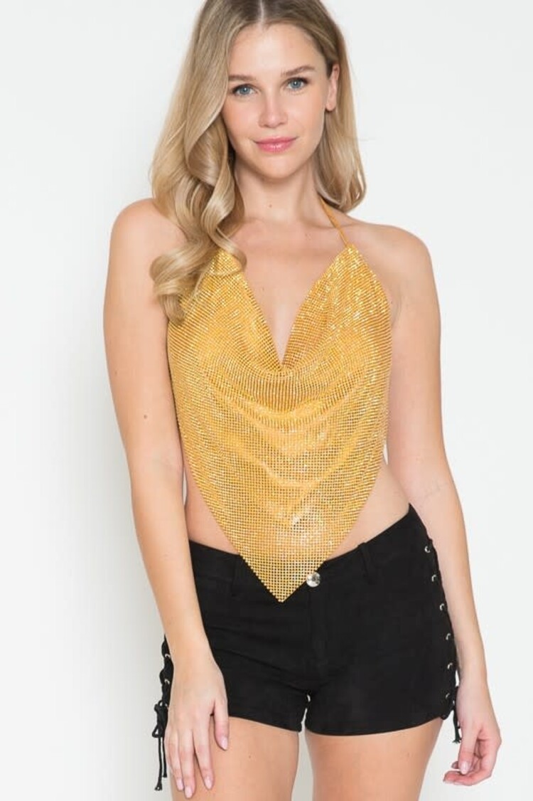 Rhinestone Stud Halter Top