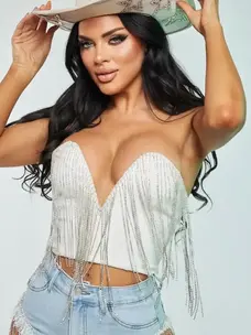 Crop Top with Rhinestones V-Neckline