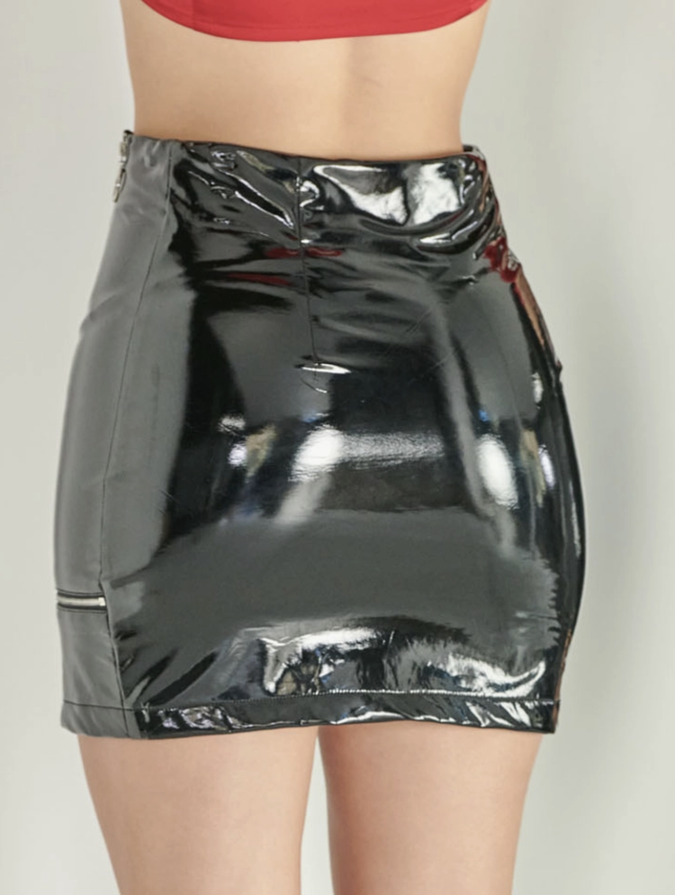 PU Mini Zipper Skirt