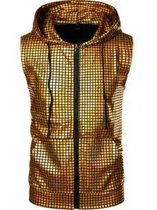 Metallic Zip Up Hooded Vest