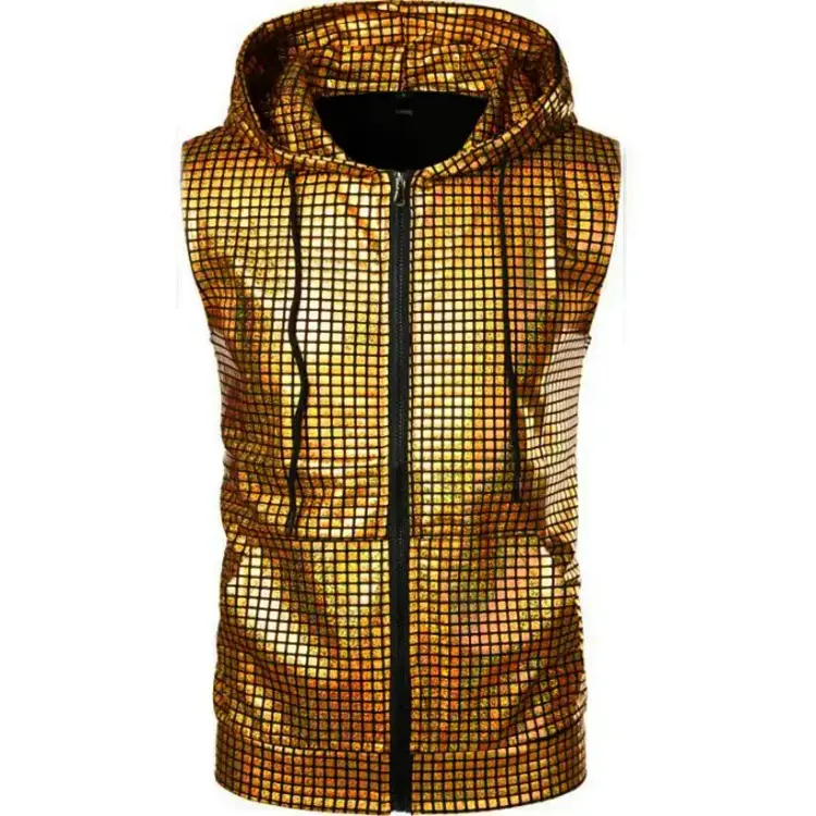 Metallic Zip Up Hooded Vest