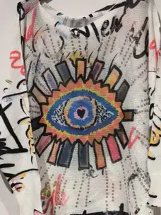Evil Eye Round Knit Printed Sweater