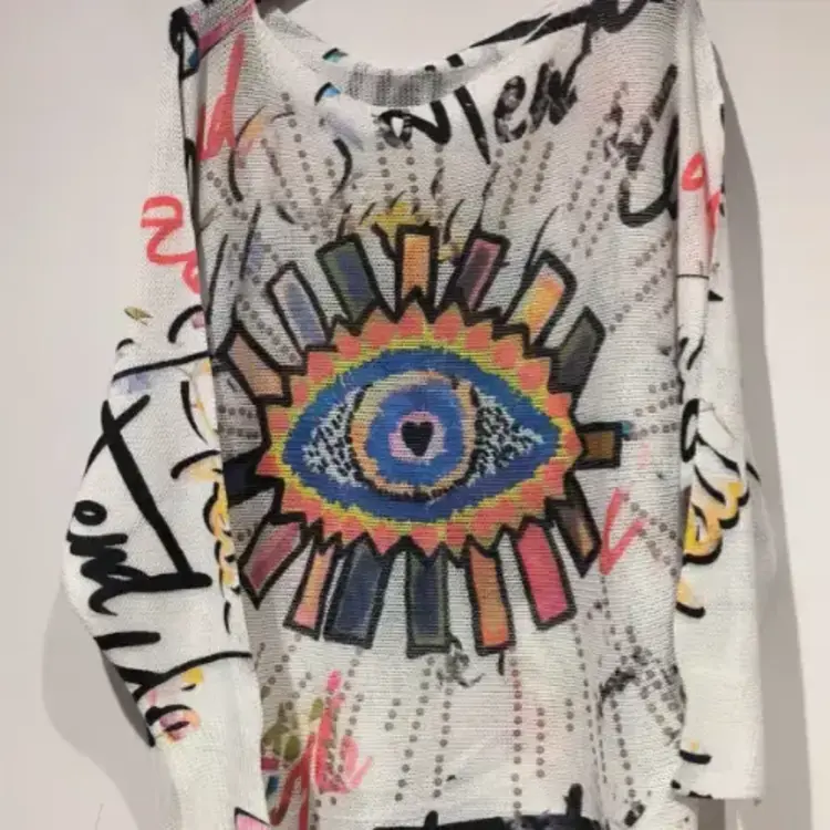 Evil Eye Round Knit Printed Sweater