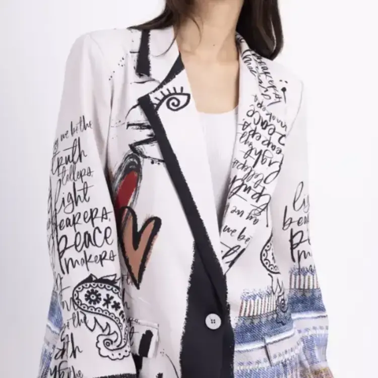 Italian Scripted Artistic Print Blazer
