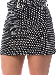Belted Rhinestone Mini Skirt