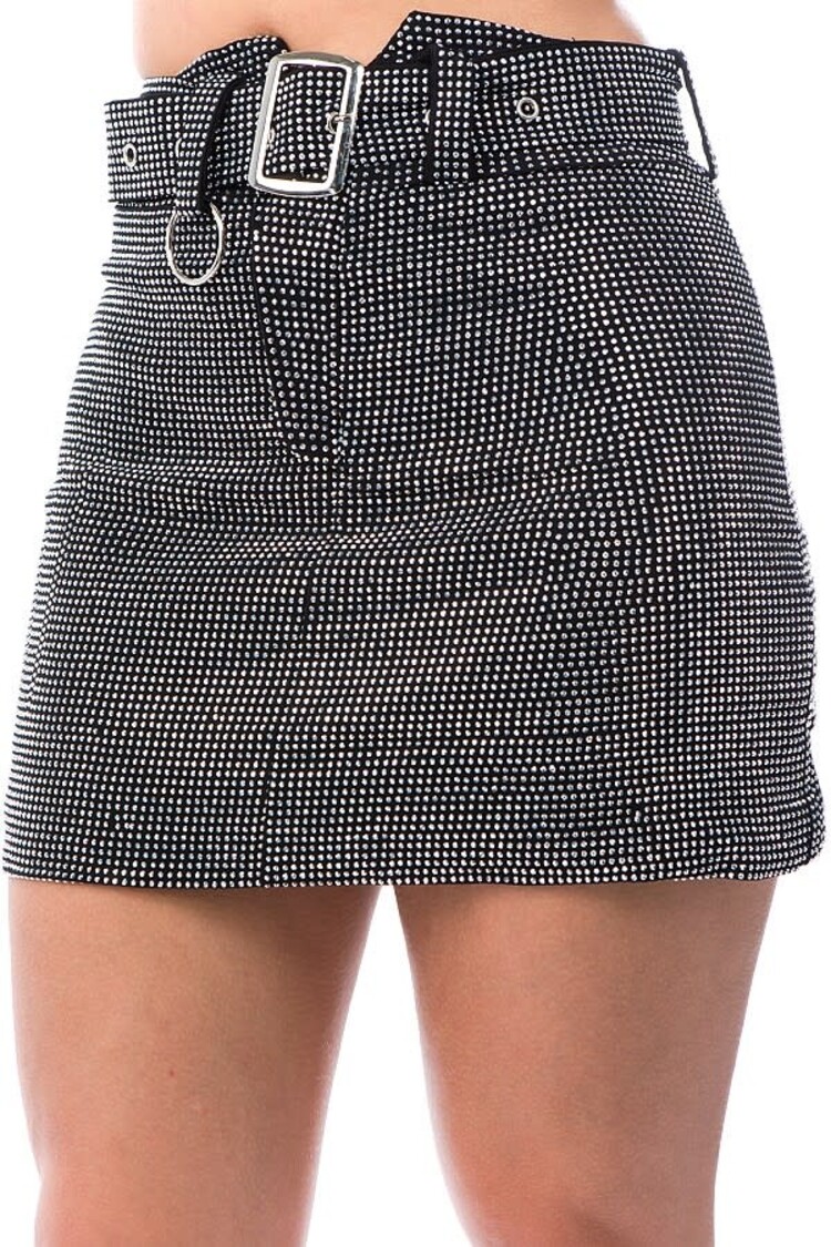 Belted Rhinestone Mini Skirt