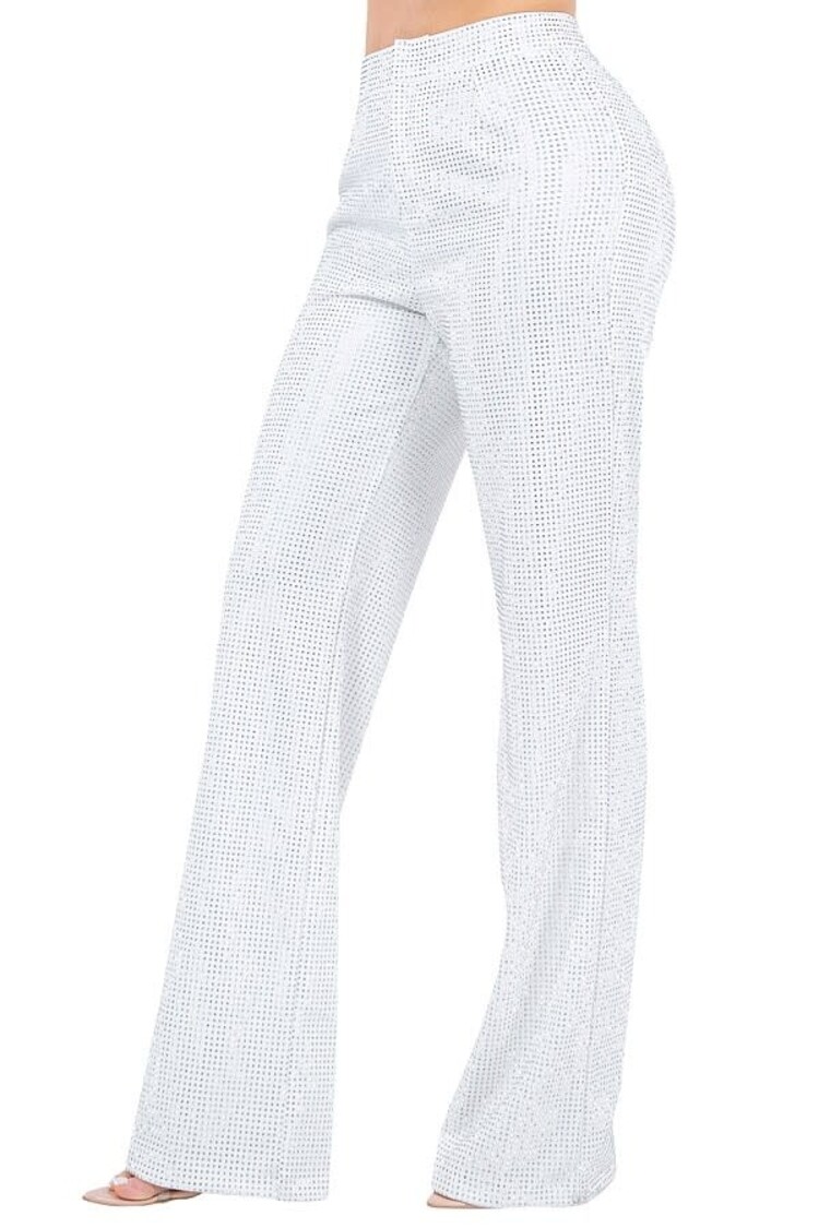 Rhinestone Wide Leg Pants High Waisted