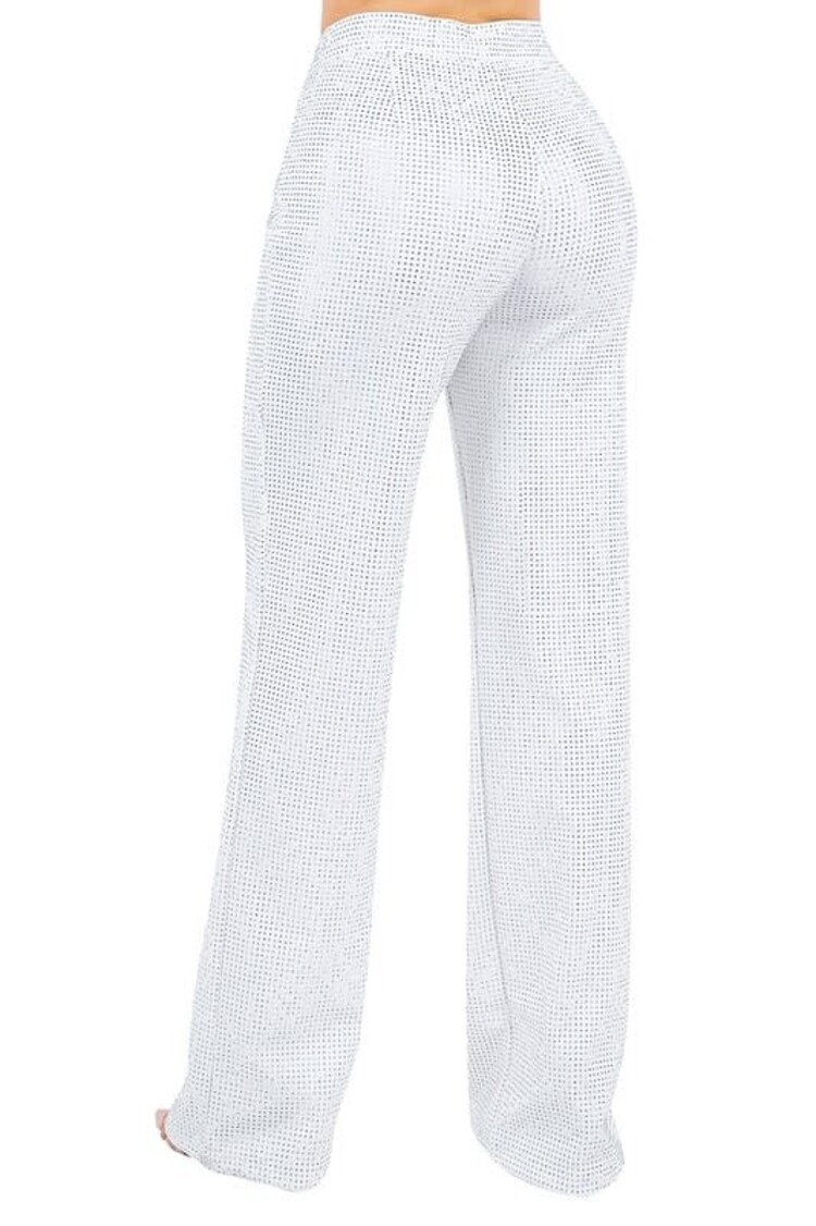 Rhinestone Wide Leg Pants High Waisted